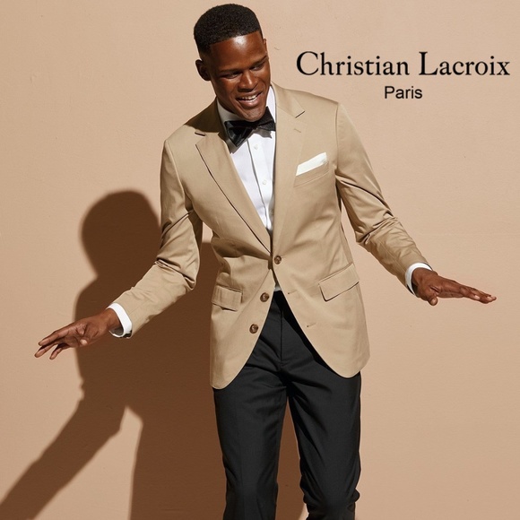 Christian Lacroix Tan 3 Button Blazer 42R Euro 52R 100% wool Side Vents